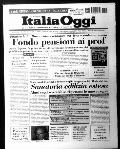 Italia oggi : quotidiano di economia finanza e politica